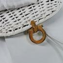 Salvatore Ferragamo Backpack Leather Wicker White Gold Auth 89808V-21