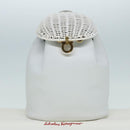 Salvatore Ferragamo Backpack Leather Wicker White Gold Auth 89808V-12