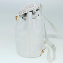 Salvatore Ferragamo Backpack Leather Wicker White Gold Auth 89808V-3