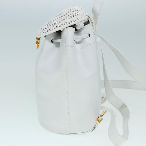Salvatore Ferragamo Backpack Leather Wicker White Gold Auth 89808V