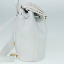 Salvatore Ferragamo Backpack Leather Wicker White Gold Auth 89808V-4