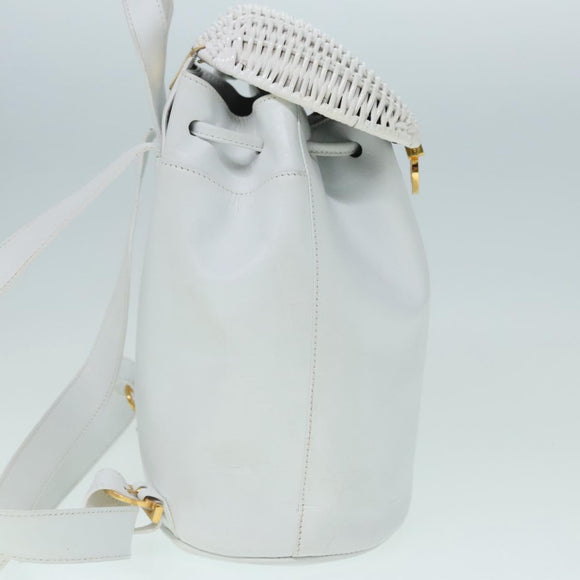 Salvatore Ferragamo Backpack Leather Wicker White Gold Auth 89808V
