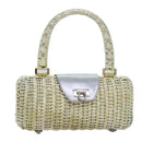 Salvatore Ferragamo Gancini Hand Bag Wicker Silver Gold Auth 89809A-1