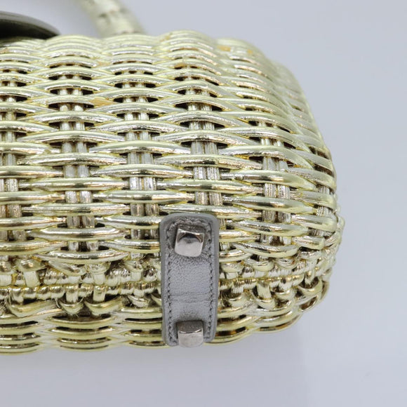 Salvatore Ferragamo Gancini Handtasche Korb Silber Gold Auth 89809A