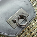 Salvatore Ferragamo Gancini Hand Bag Wicker Silver Gold Auth 89809A-18