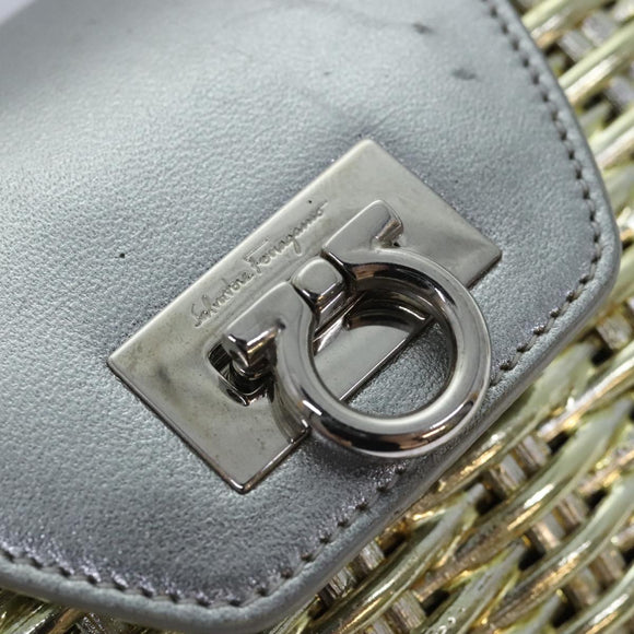 Salvatore Ferragamo Gancini Handtasche Korb Silber Gold Auth 89809A