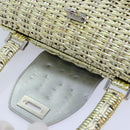 Salvatore Ferragamo Gancini Hand Bag Wicker Silver Gold Auth 89809A-9