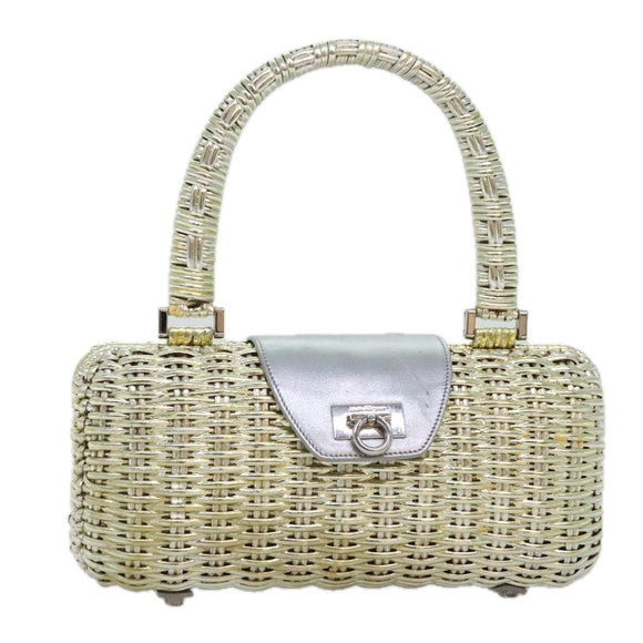 Salvatore Ferragamo Gancini Handtasche Korb Silber Gold Auth 89809A