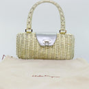 Salvatore Ferragamo Gancini Hand Bag Wicker Silver Gold Auth 89809A-12