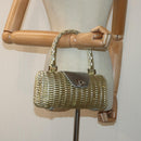 Salvatore Ferragamo Gancini Hand Bag Wicker Silver Gold Auth 89809A-22