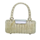 Salvatore Ferragamo Gancini Hand Bag Wicker Silver Gold Auth 89809A-2