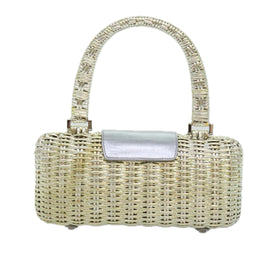Salvatore Ferragamo Gancini Hand Bag Wicker Silver Gold Auth 89809A - 0