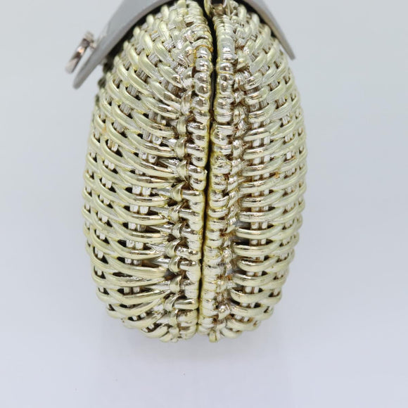 Salvatore Ferragamo Gancini Hand Bag Wicker Silver Gold Auth 89809A