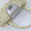 Salvatore Ferragamo Gancini Hand Bag Wicker Silver Gold Auth 89809A-6