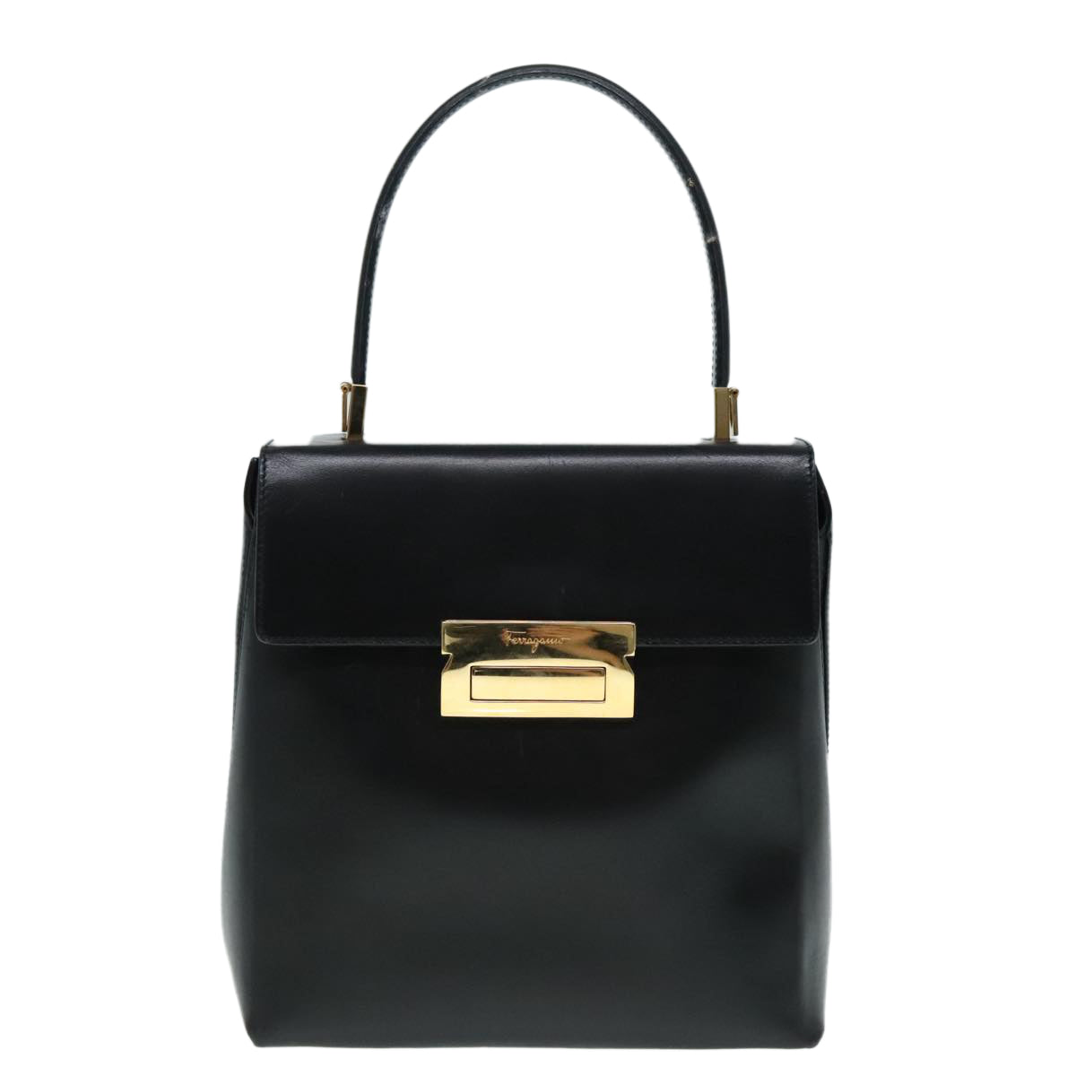 Salvatore Ferragamo Hand Bag Leather 2way Black Auth 89812