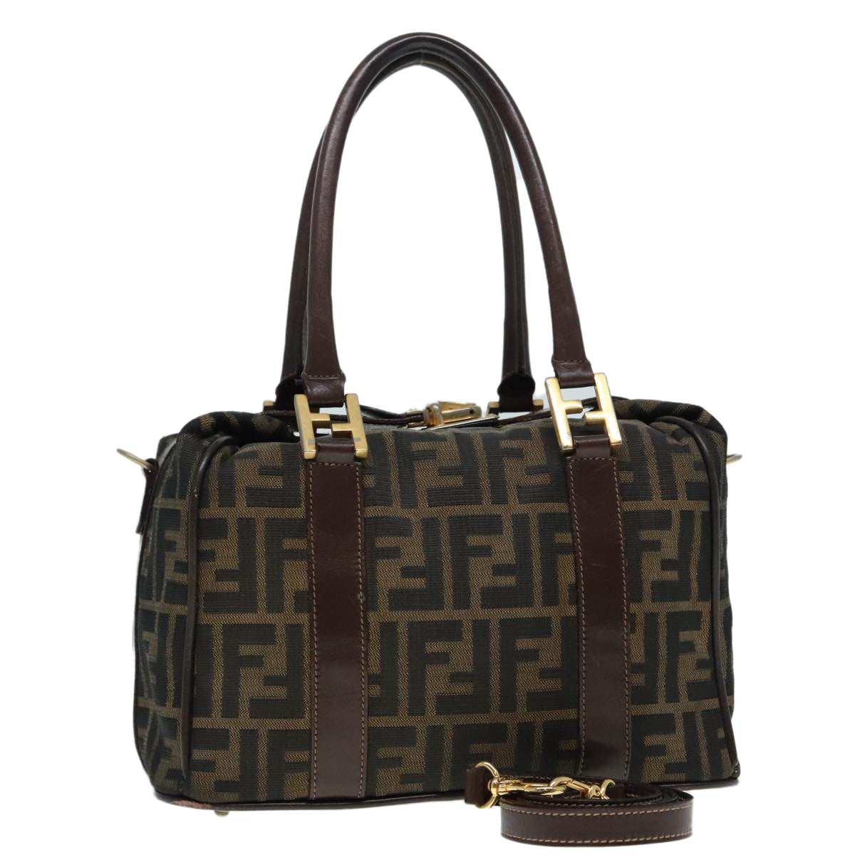 FENDI Zucca Canvas Hand Bag 2way Brown Black gold Auth 89813