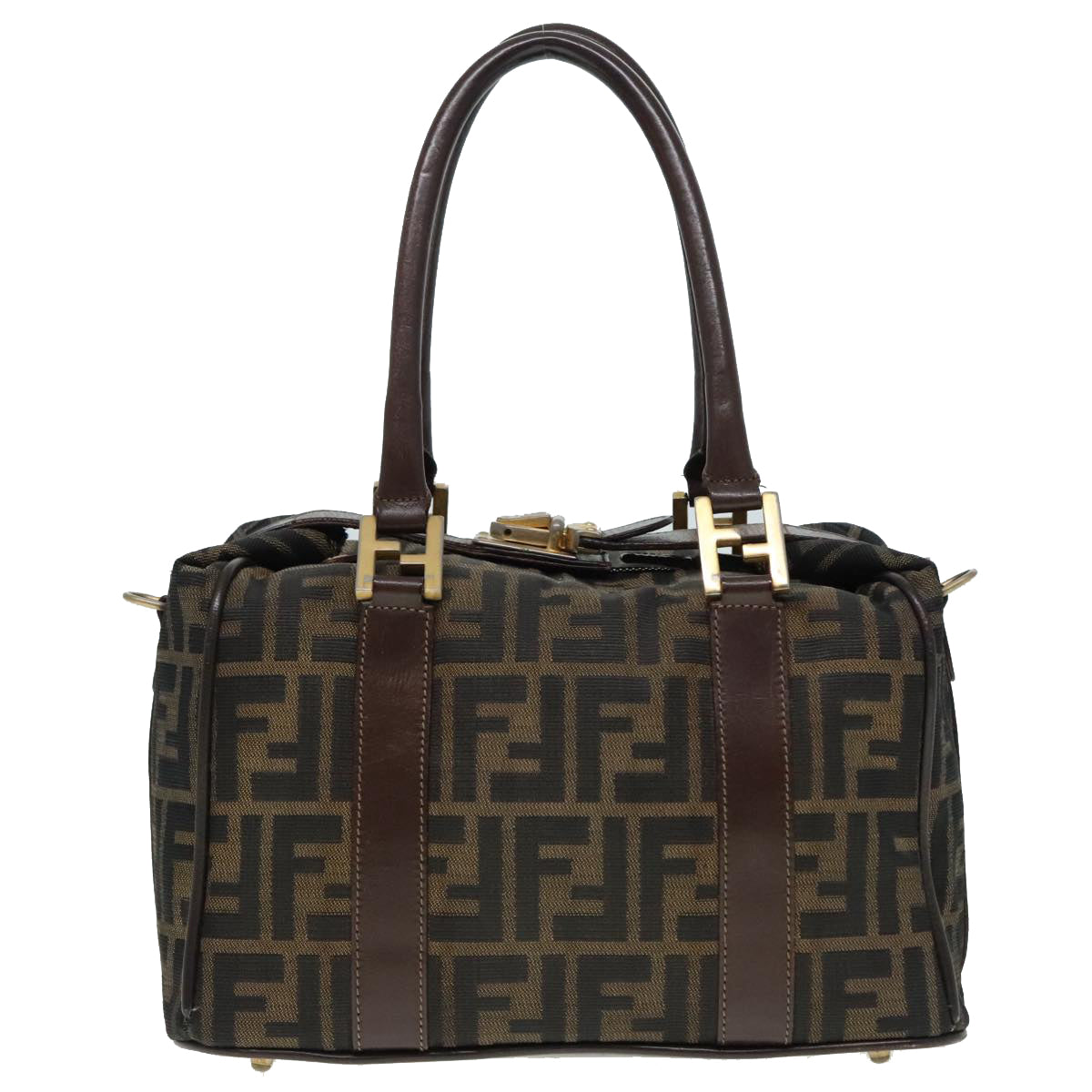 FENDI Zucca Canvas Hand Bag 2way Brown Black gold Auth 89813 - 0