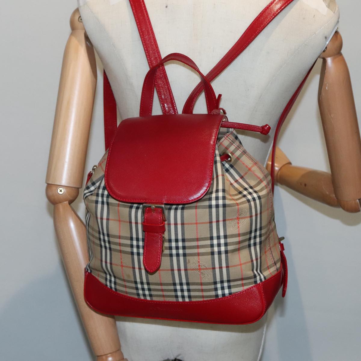 BURBERRY Nova Check Backpack Beige Red Auth 89821