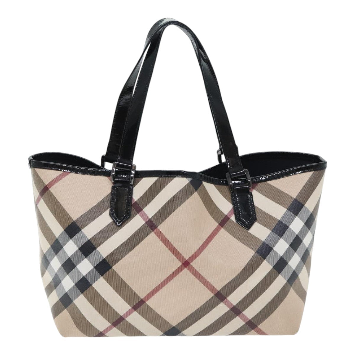 BURBERRY Nova Check Hand Bag PVC Beige Black Auth 89822 - 0