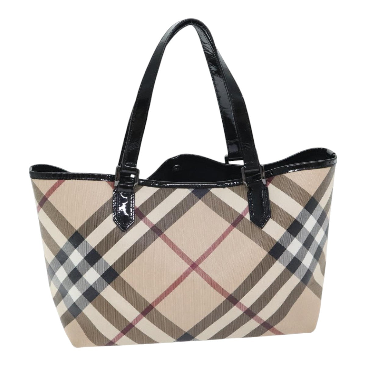 BURBERRY Nova Check Hand Bag PVC Beige Black Auth 89822