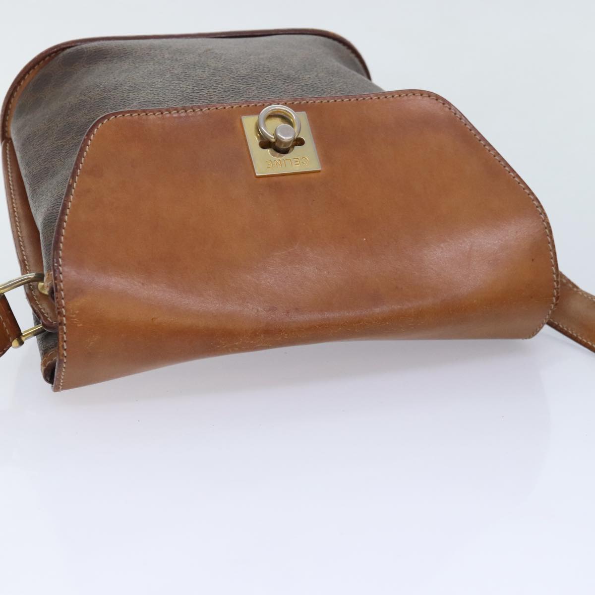 CELINE Macadam Canvas Shoulder Bag PVC Leather Brown Auth 89823