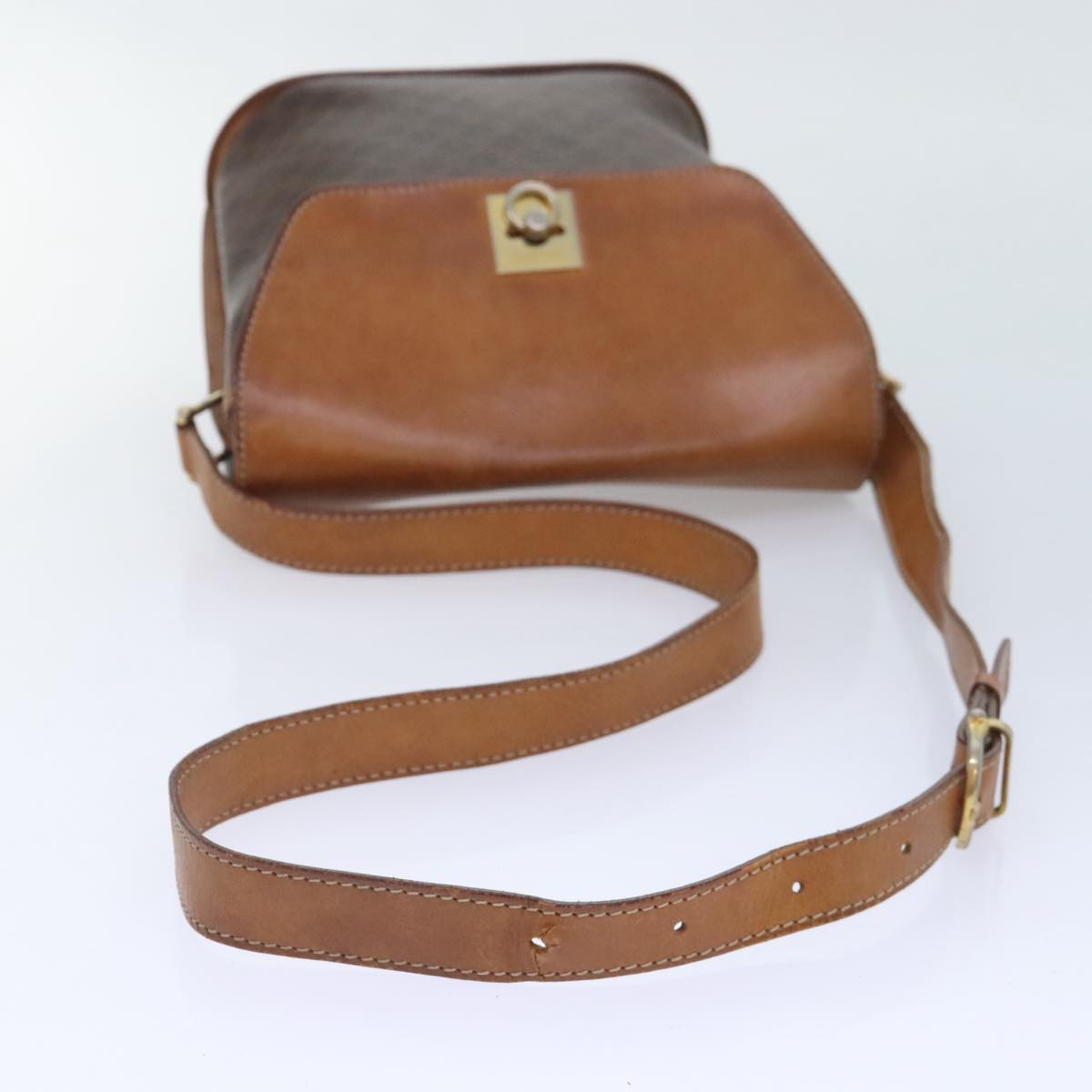 CELINE Macadam Canvas Shoulder Bag PVC Leather Brown Auth 89823