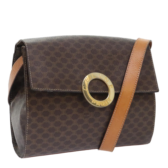 CELINE Macadam Canvas Umhängetasche PVC Leder Braun Auth 89824