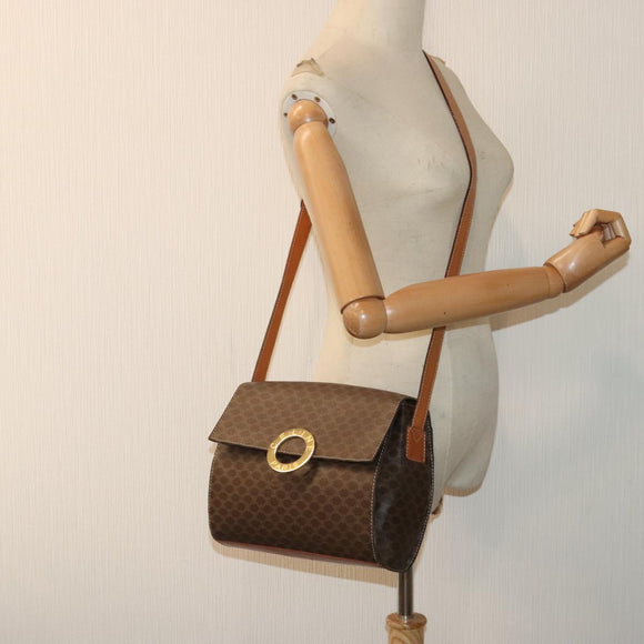 CELINE Macadam Canvas Umhängetasche PVC Leder Braun Auth 89824
