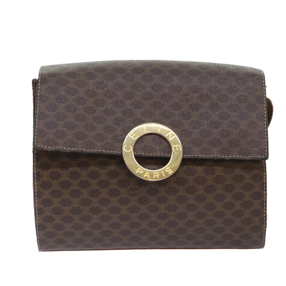 CELINE Macadam Canvas Umhängetasche PVC Leder Braun Auth 89824