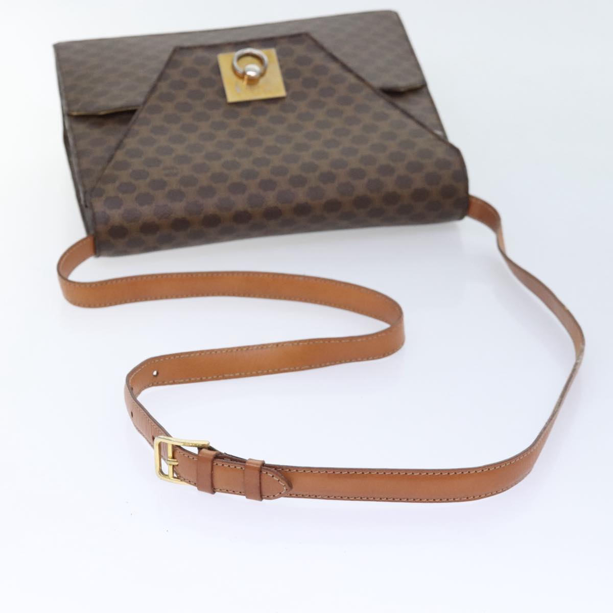 CELINE Macadam Canvas Shoulder Bag PVC Leather Brown Gold Auth 89825