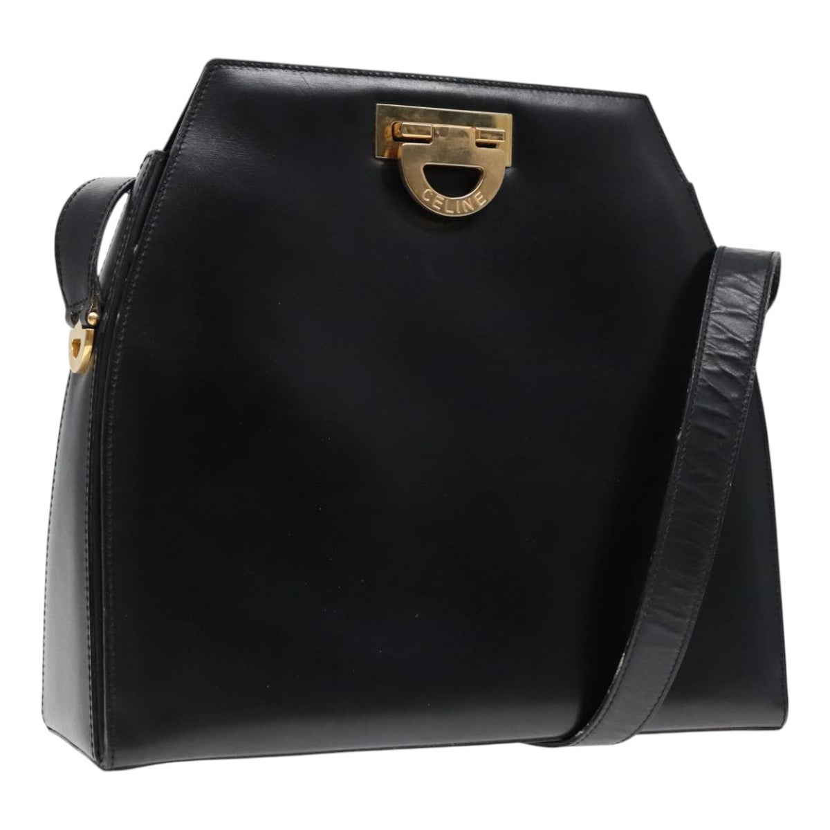 CELINE Shoulder Bag Leather Black Auth 89826