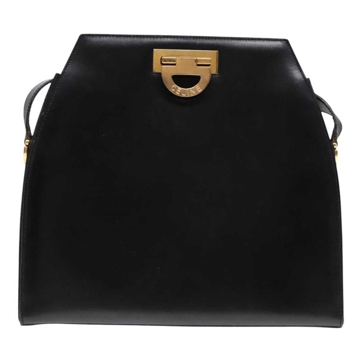 CELINE Shoulder Bag Leather Black Auth 89826