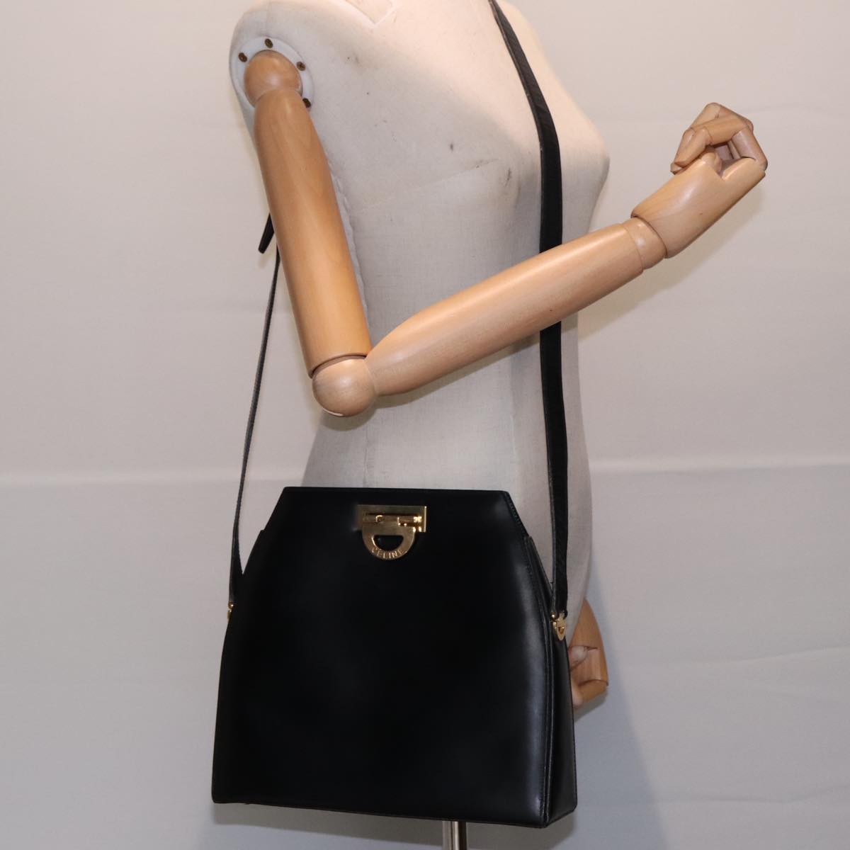 CELINE Shoulder Bag Leather Black Auth 89826