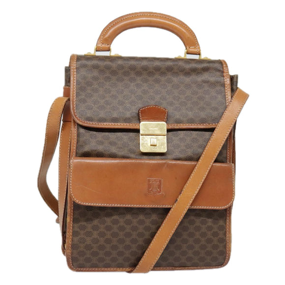CELINE Macadam Canvas Shoulder Bag PVC Leather Brown Gold Auth 89829