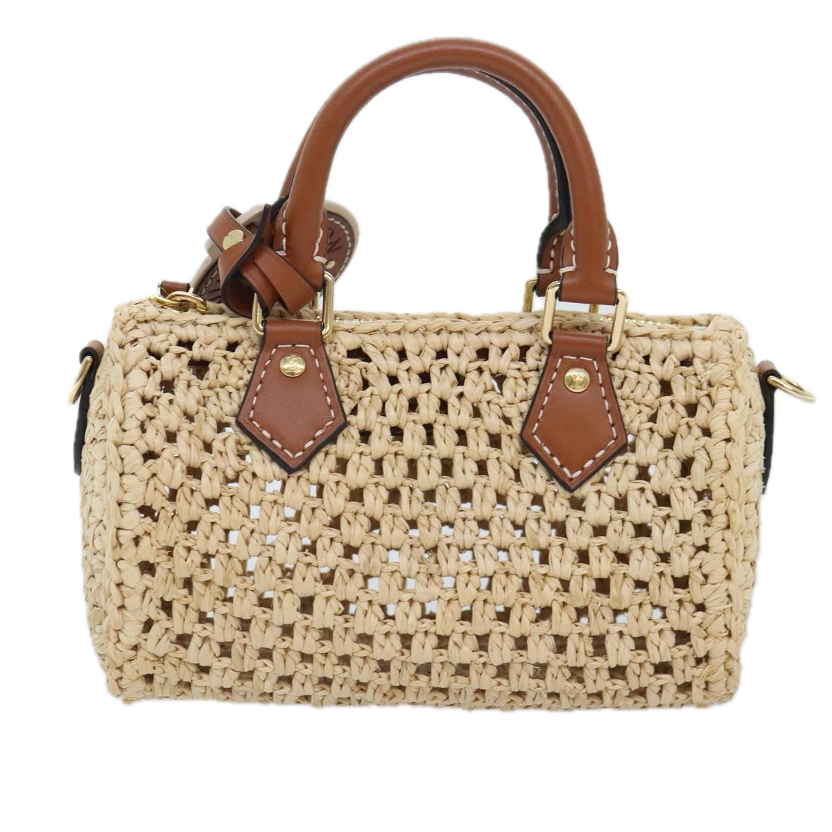 LOUIS VUITTON Nano Speedy Hand Bag Raffia Leather Beige M83525 LV Auth 89904S