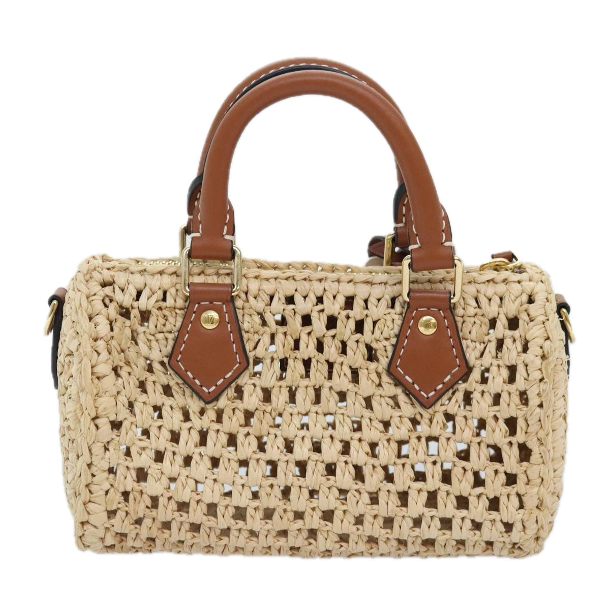 LOUIS VUITTON Nano Speedy Hand Bag Raffia Leather Beige M83525 LV Auth 89904S