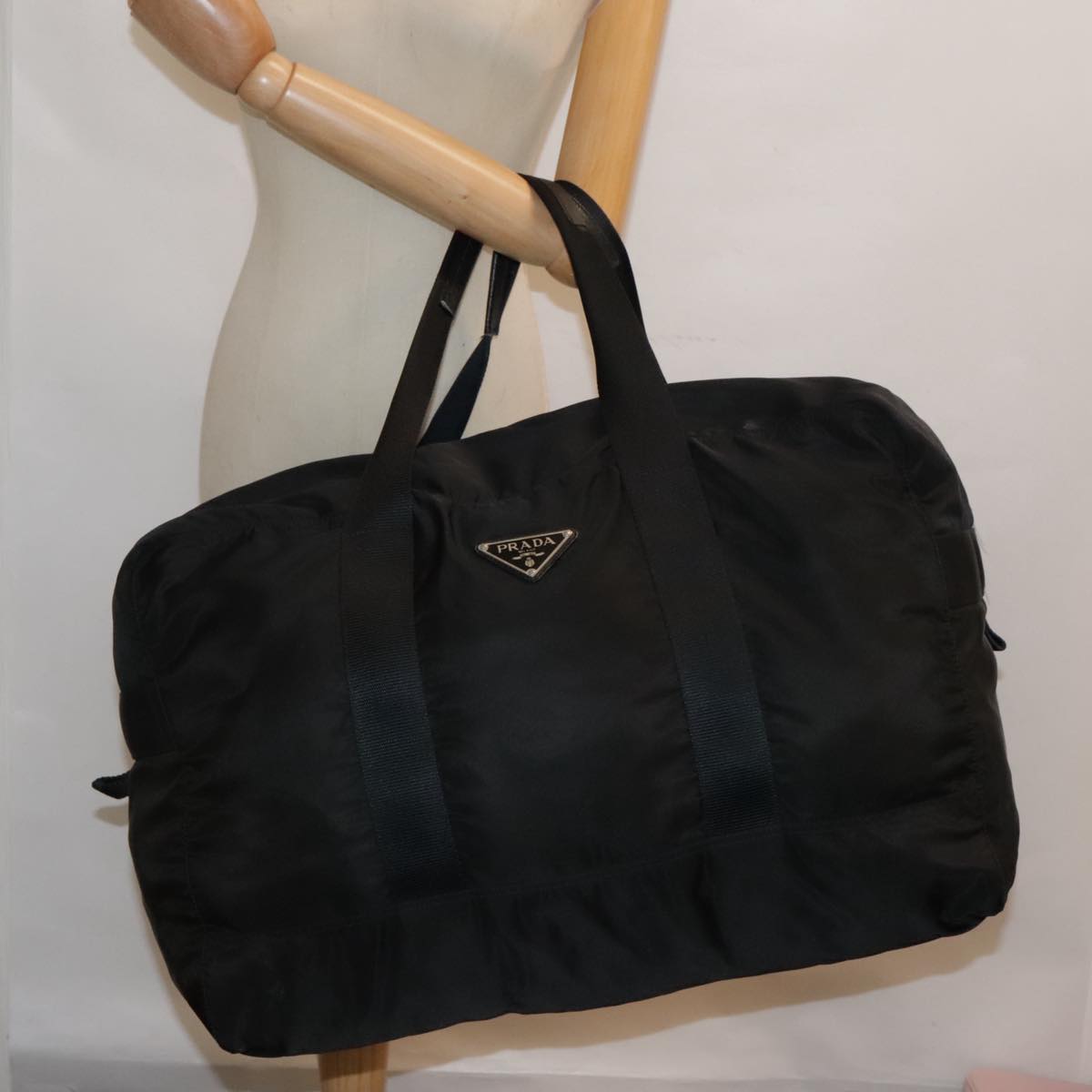 PRADA Boston Bag Nylon Black Auth 90048