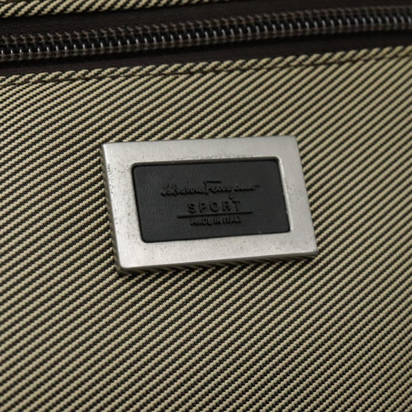 Salvatore Ferragamo Boston Bag Canvas Beige Silver Auth 90049