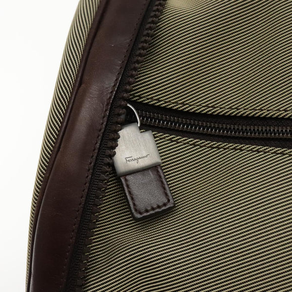 Salvatore Ferragamo Boston Bag Canvas Beige Silver Auth 90049