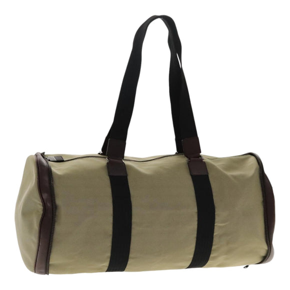 Salvatore Ferragamo Boston Bag Canvas Beige Silber Auth 90049