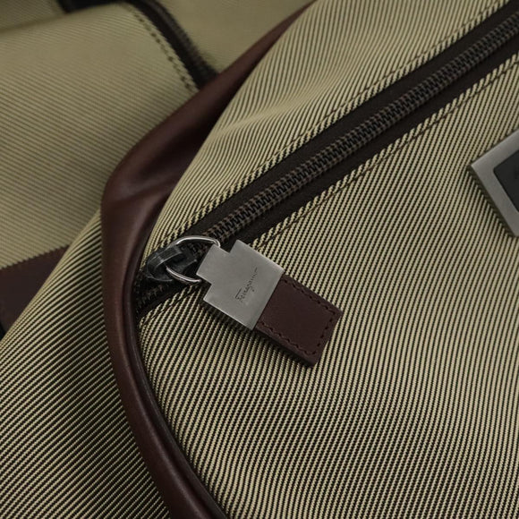 Salvatore Ferragamo Boston Bag Canvas Beige Silber Auth 90049