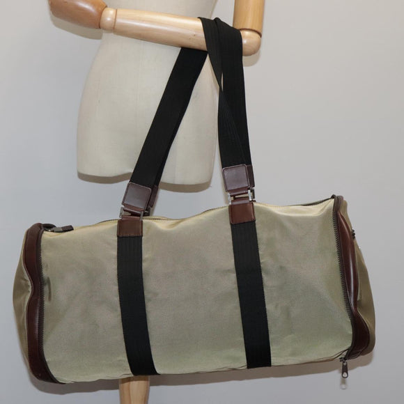 Salvatore Ferragamo Boston Bag Canvas Beige Silver Auth 90049