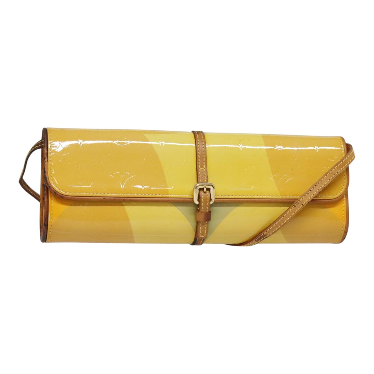 LOUIS VUITTON Monogram Vernis Pochette Fleur Bag Yellow M91118 LV Auth 90055