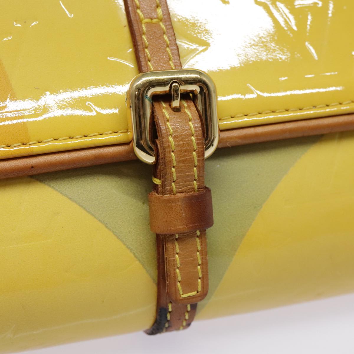 LOUIS VUITTON Monogram Vernis Pochette Fleur Bag Yellow M91118 LV Auth 90055