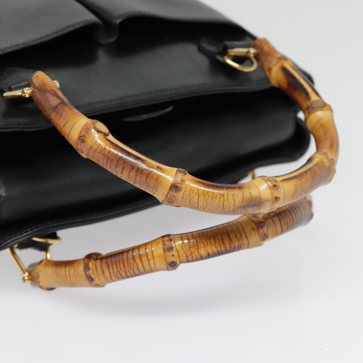 GUCCI Bamboo Shoulder Bag 2way Black Gold 000 122 0316 Auth 90183