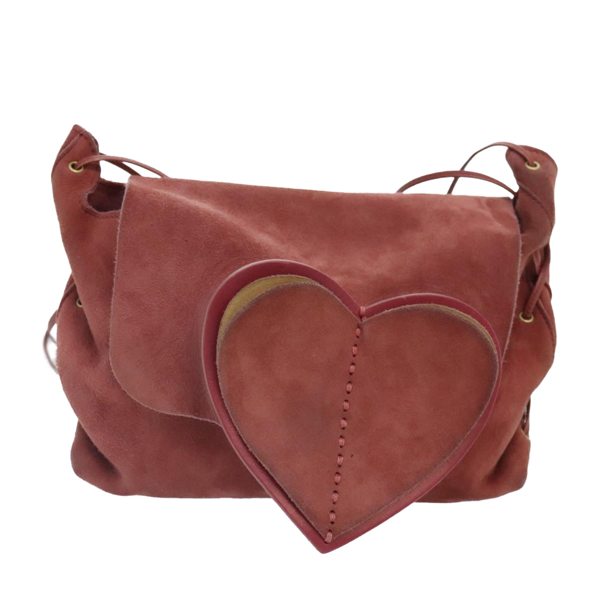 GUCCI Heart Shoulder Bag Suede Red Gold 95107 Auth 90185