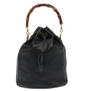 GUCCI Bamboo Shoulder Bag Leather 2way Black Gold 001 2865 1657 Auth 90187-13