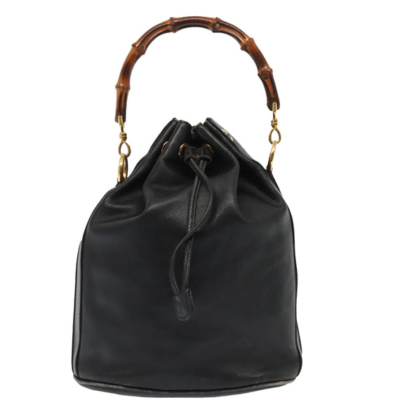 GUCCI Bamboo Shoulder Bag Leather 2way Black Gold 001 2865 1657 Auth 90187
