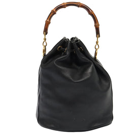 GUCCI Bamboo Shoulder Bag Leather 2way Black Gold 001 2865 1657 Auth 90187 - 0