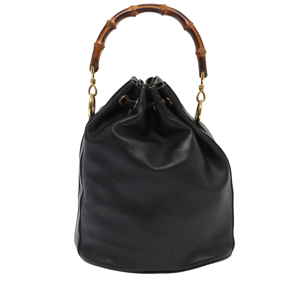 GUCCI Bamboo Shoulder Bag Leather 2way Black Gold 001 2865 1657 Auth 90187
